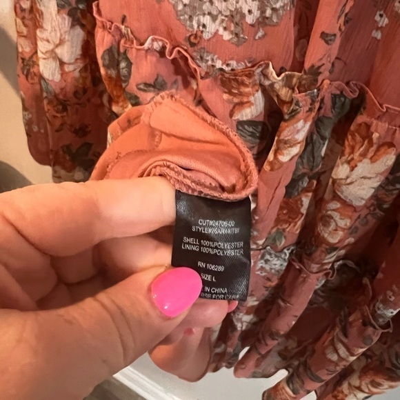 Trixxi Dress Mock Neck Fit & Flare Size Large Floral Long Sleeves Smocked - Picture 3 of 7